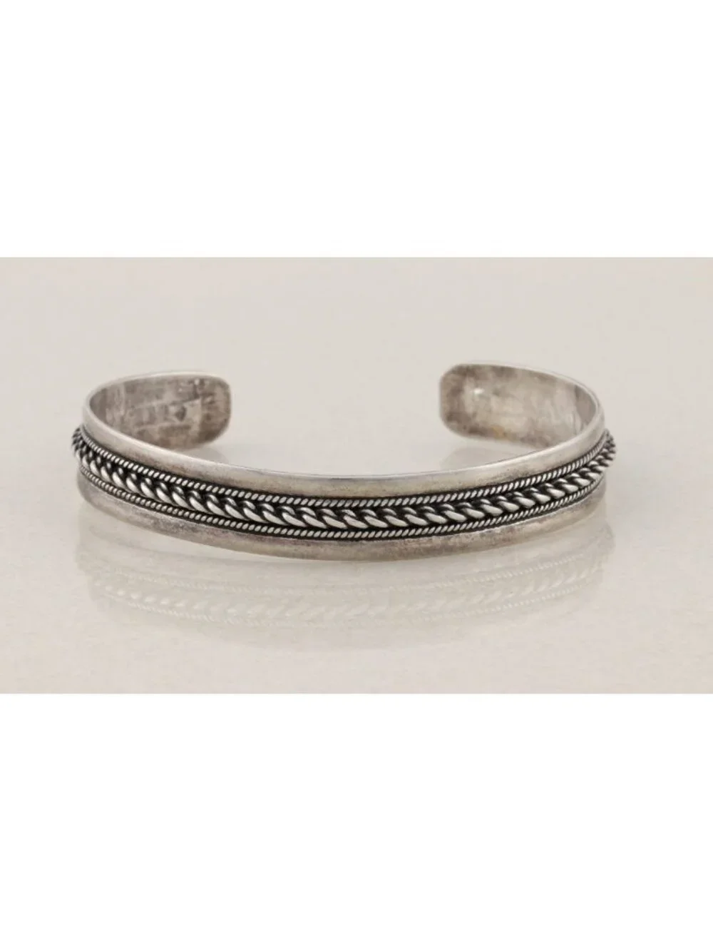Sterling Silver Rope Pattern Cuff Bracelet Adjustable 7